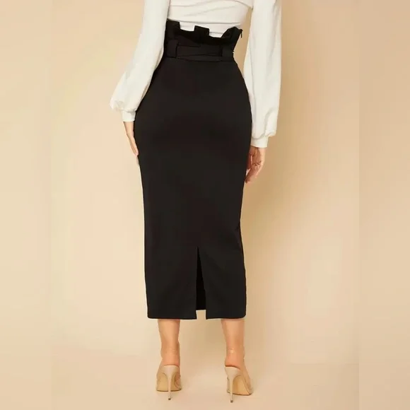 SHEIN Black Midi Pencil Skirt with Tie Front - Picture 3 of 10